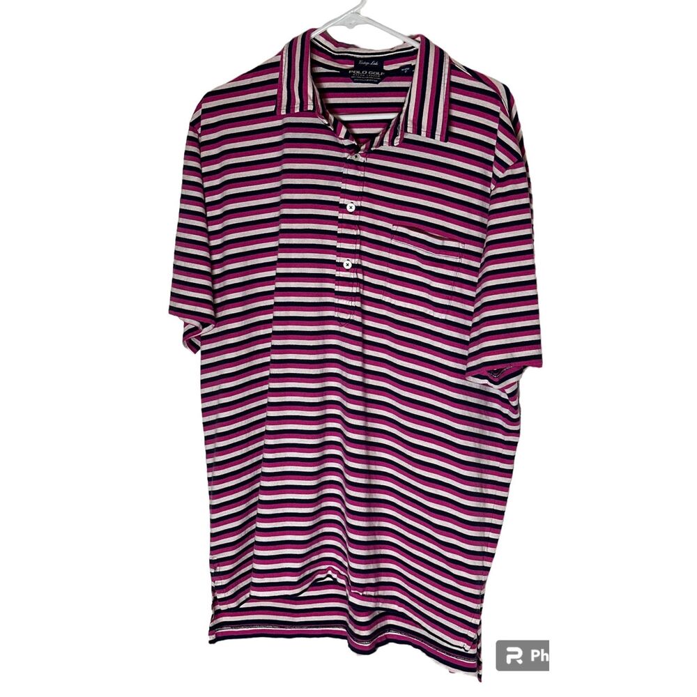Polo Golf Vintage Lisle size XL pink, blue, and white striped Pima cotton polo - Picture 4 of 9